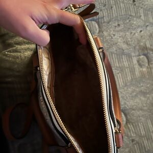 Brown Leather Handbag with Gold Zipper